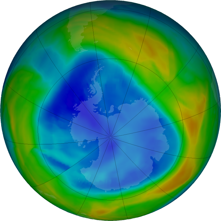Antarctic ozone map for 19 August 2016